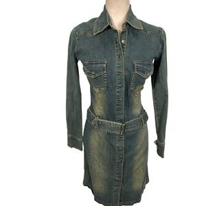 HOTKISS Denim Dress Womens XSmall Vintage Wash Blue‎ Western 80s Stretch VTG